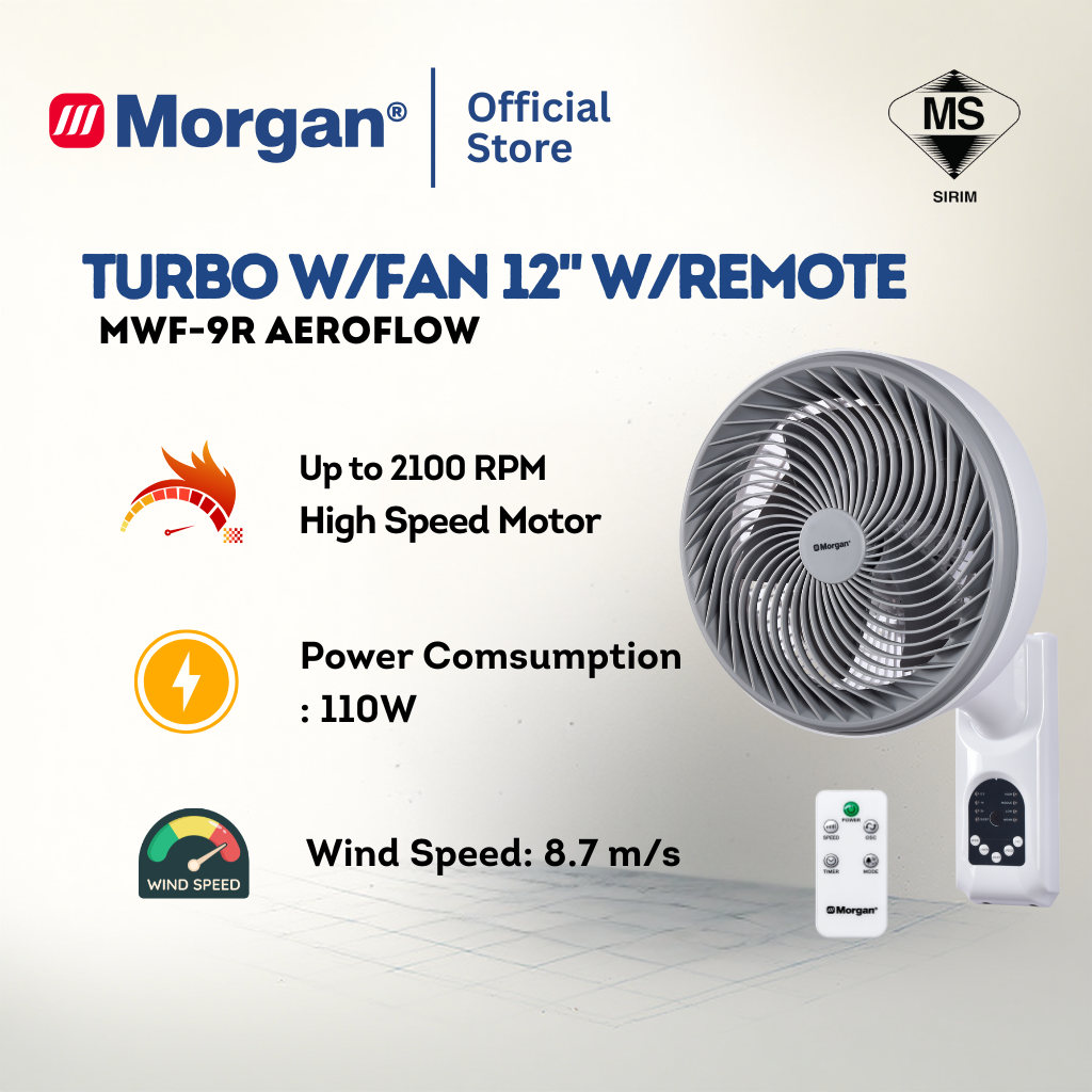 Morgan Turbo Circulation Wall Fan 12" with Remote MWF-9R AEROFLOW | NEW ARRIVAL