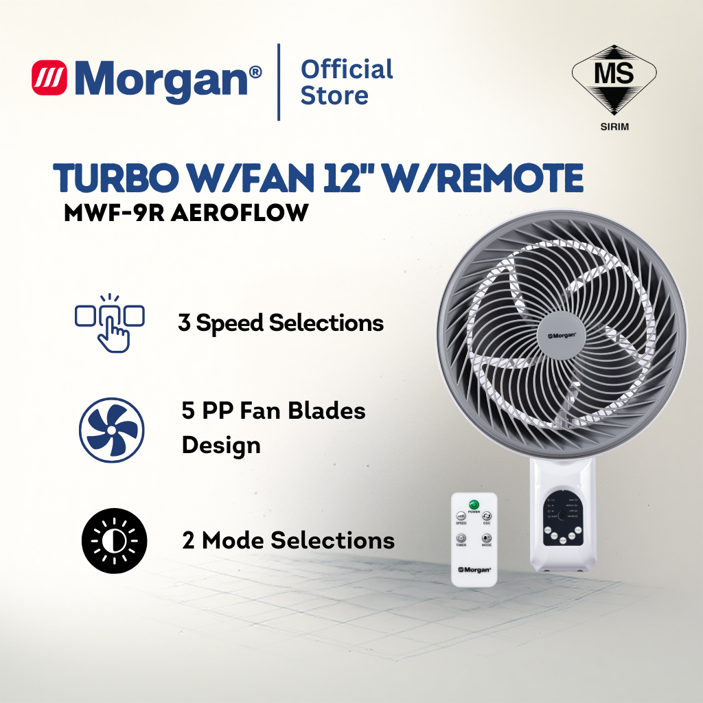 Morgan Turbo Circulation Wall Fan 12" with Remote MWF-9R AEROFLOW | NEW ARRIVAL
