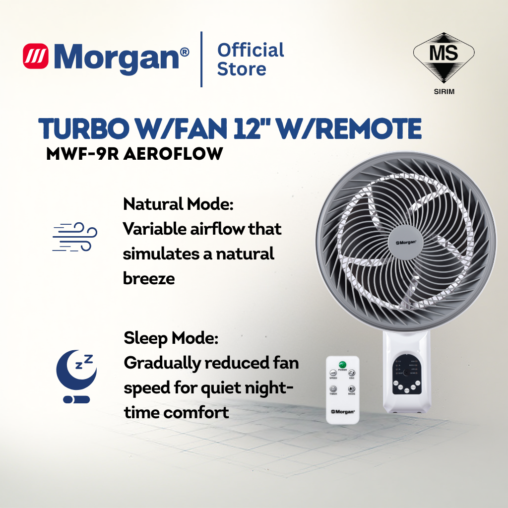 Morgan Turbo Circulation Wall Fan 12" with Remote MWF-9R AEROFLOW | NEW ARRIVAL