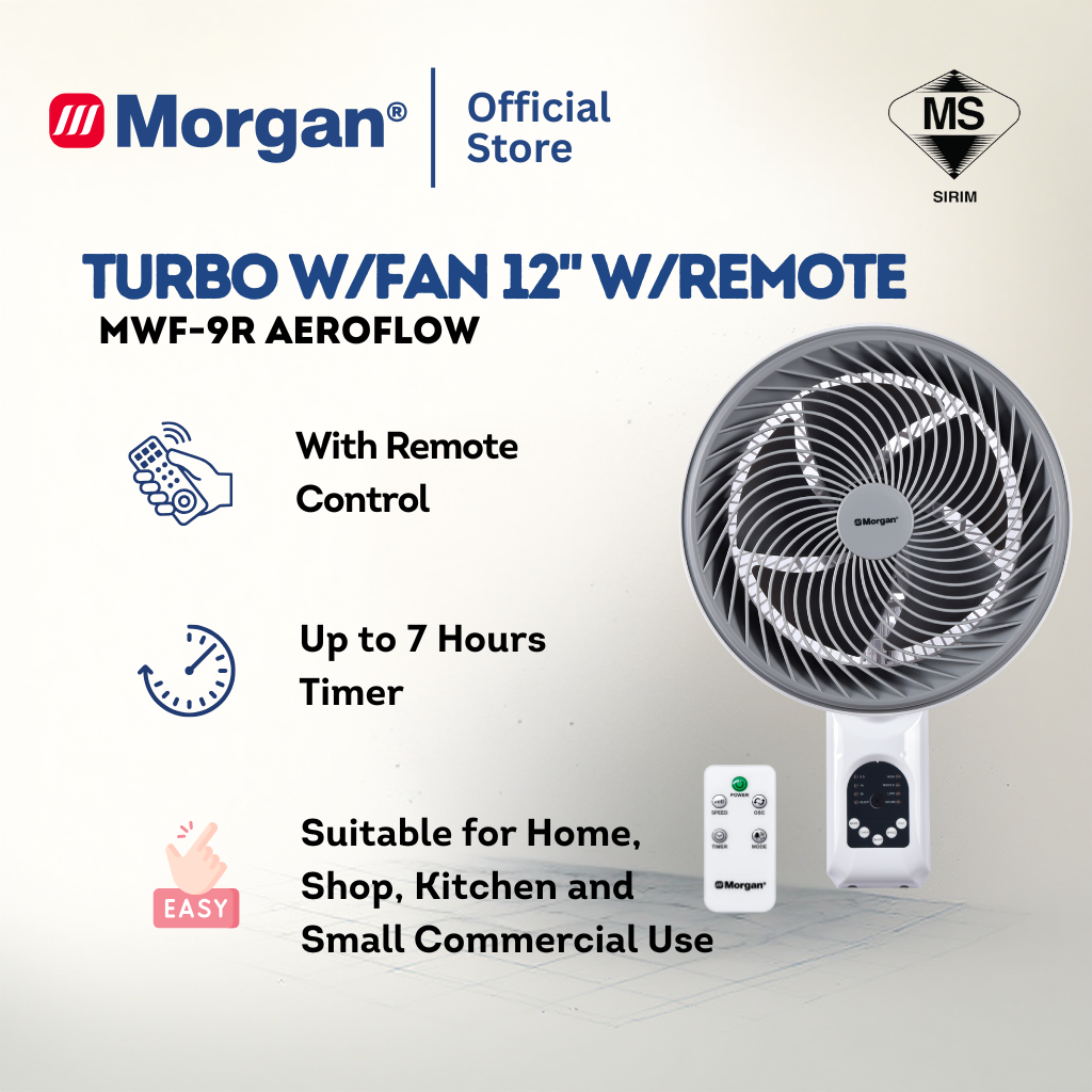 Morgan Turbo Circulation Wall Fan 12" with Remote MWF-9R AEROFLOW | NEW ARRIVAL
