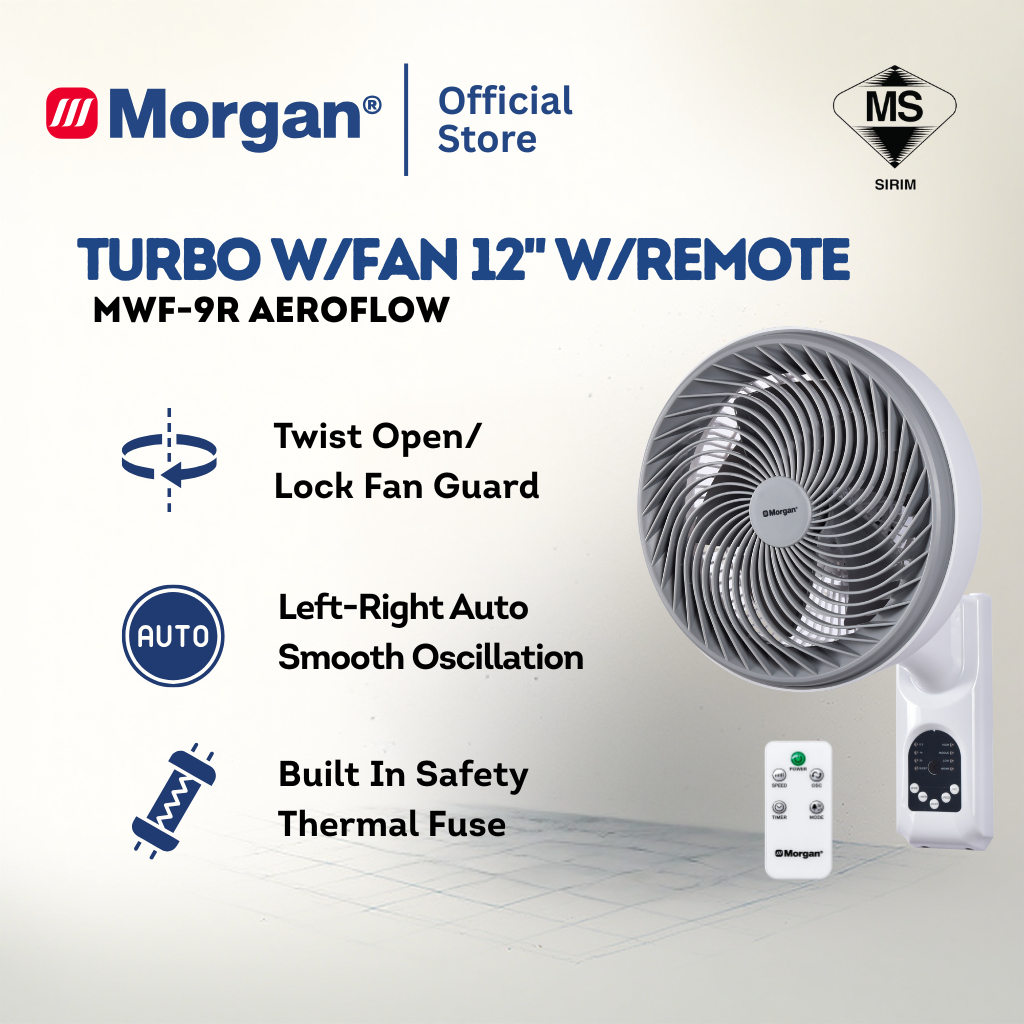 Morgan Turbo Circulation Wall Fan 12" with Remote MWF-9R AEROFLOW | NEW ARRIVAL
