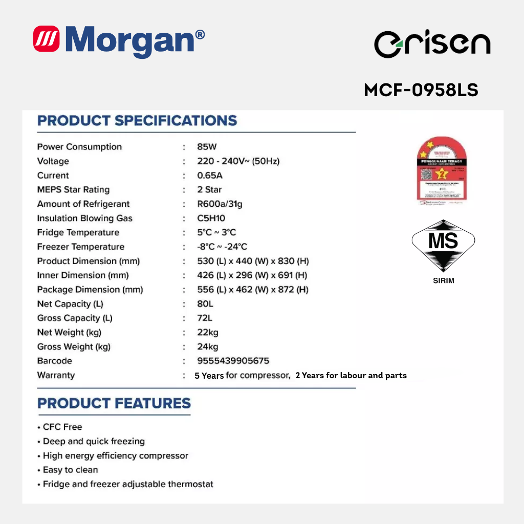 Morgan Chest Freezer (80L) MCF-0958LS