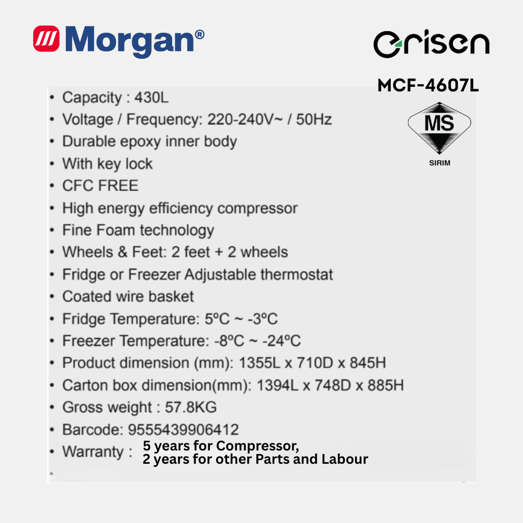 Morgan Chest Freezer Deep And Quick Freezing (430L) MCF-4607L
