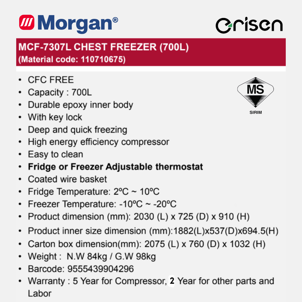 Morgan Chest Freezer (700L) MCF-7307L