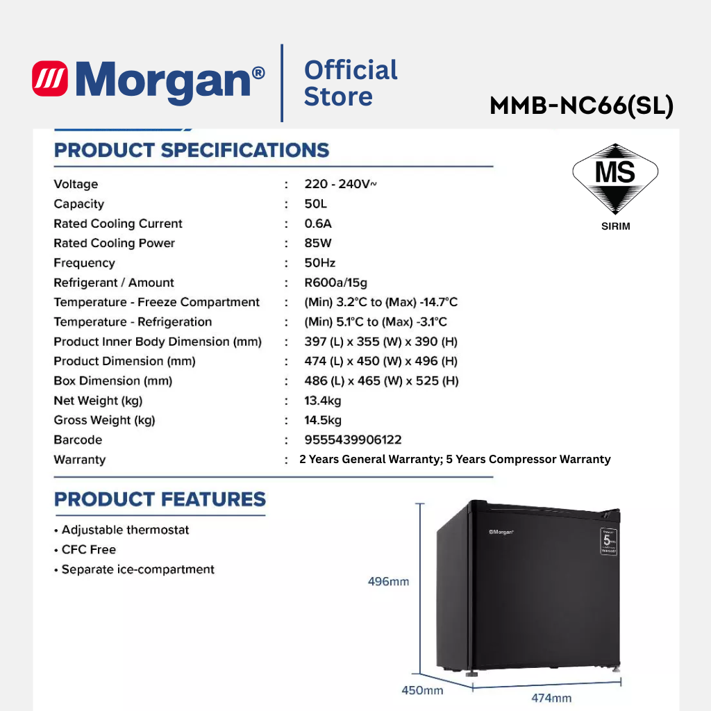 Morgan Dark Grey Mini Bar (50L) MMB-NC66(SL)