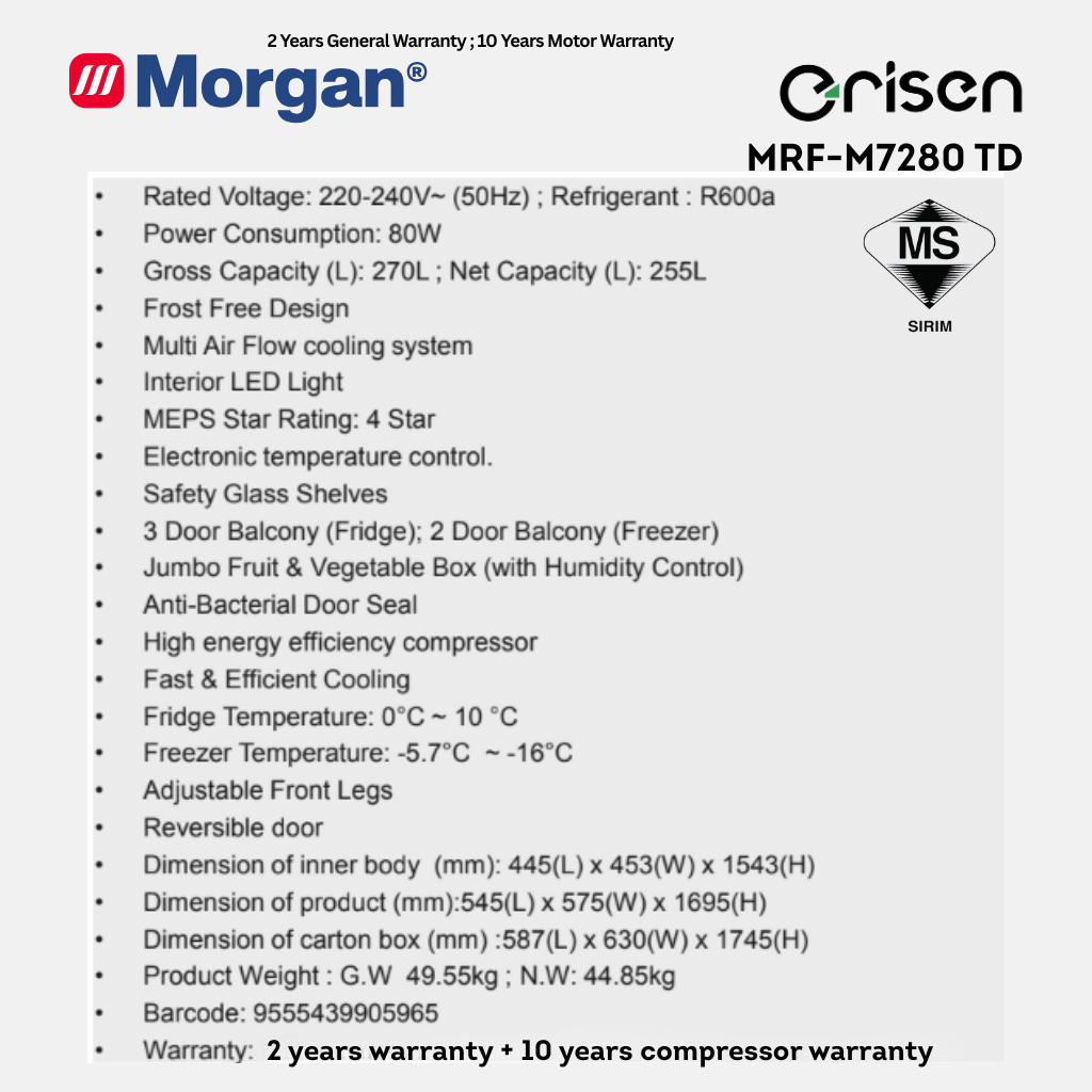 Morgan Refrigerator MRF-M7280 TD