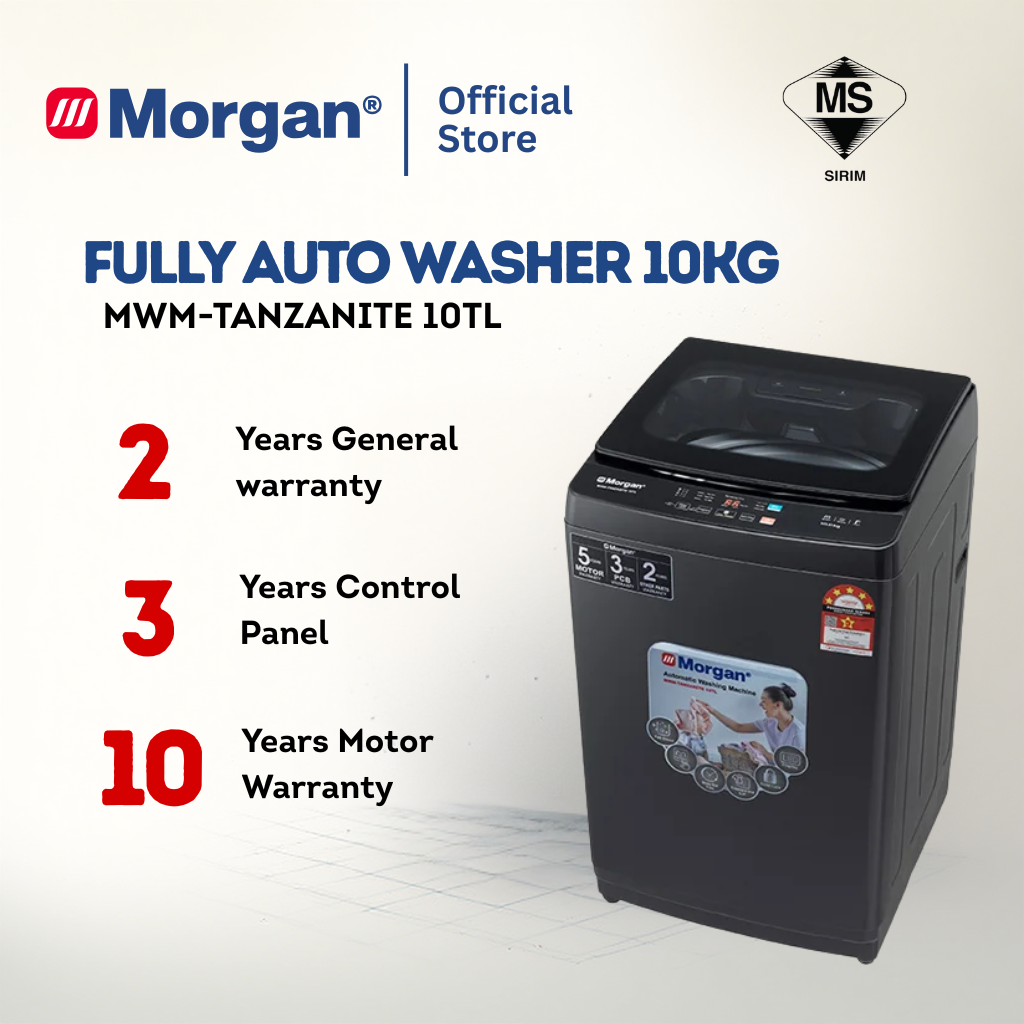 Morgan Fully Auto Washing Machine (10kg) MWM-TANZANITE 10TL | 5 STAR