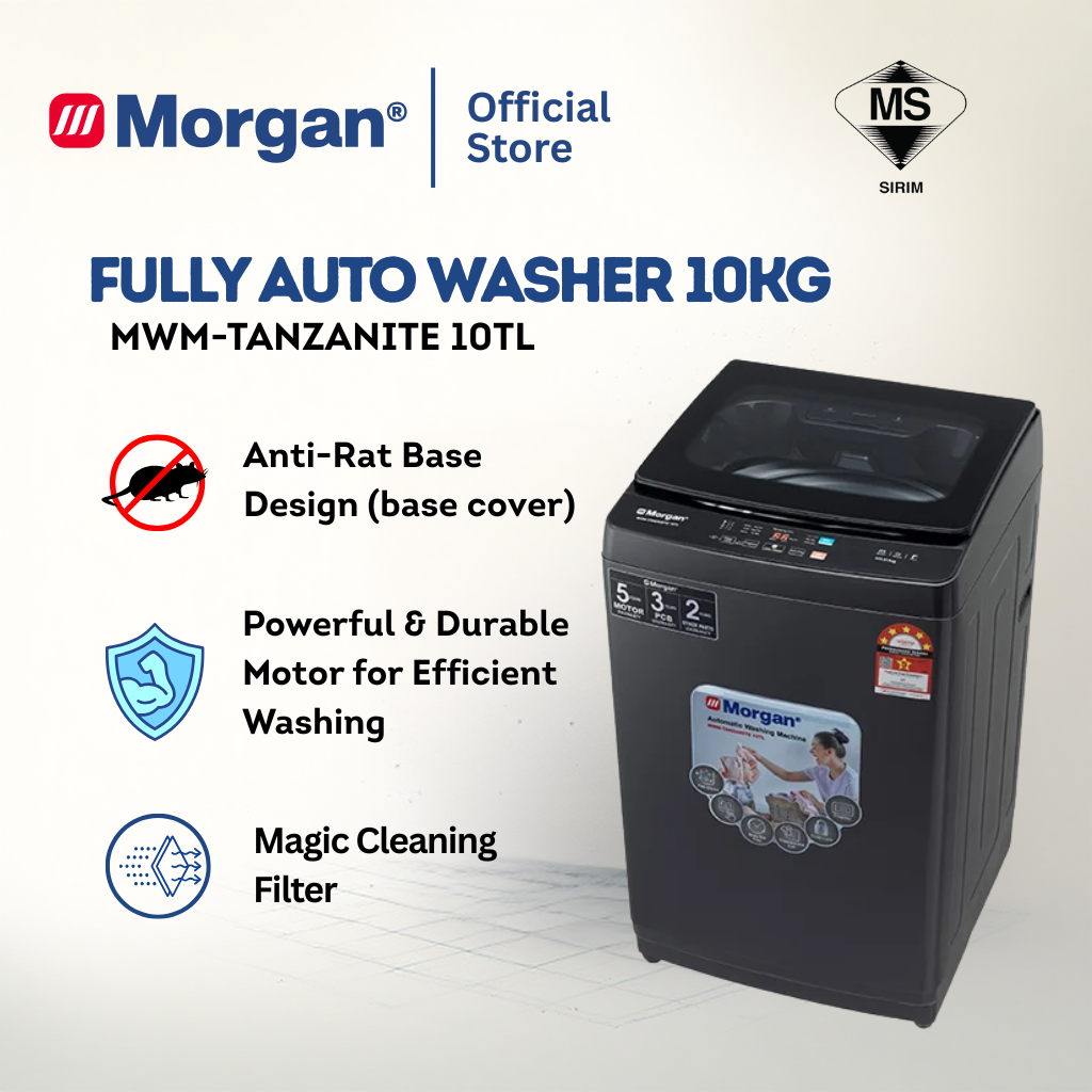 Morgan Fully Auto Washing Machine (10kg) MWM-TANZANITE 10TL | 5 STAR
