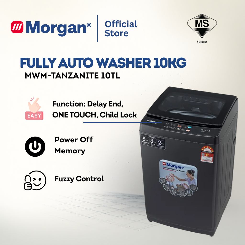 Morgan Fully Auto Washing Machine (10kg) MWM-TANZANITE 10TL | 5 STAR
